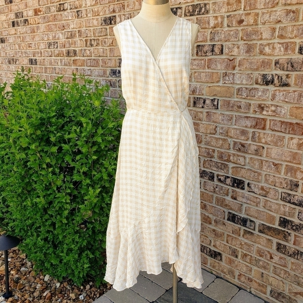 Charles Henry Checkered Wrap Midi Dress M